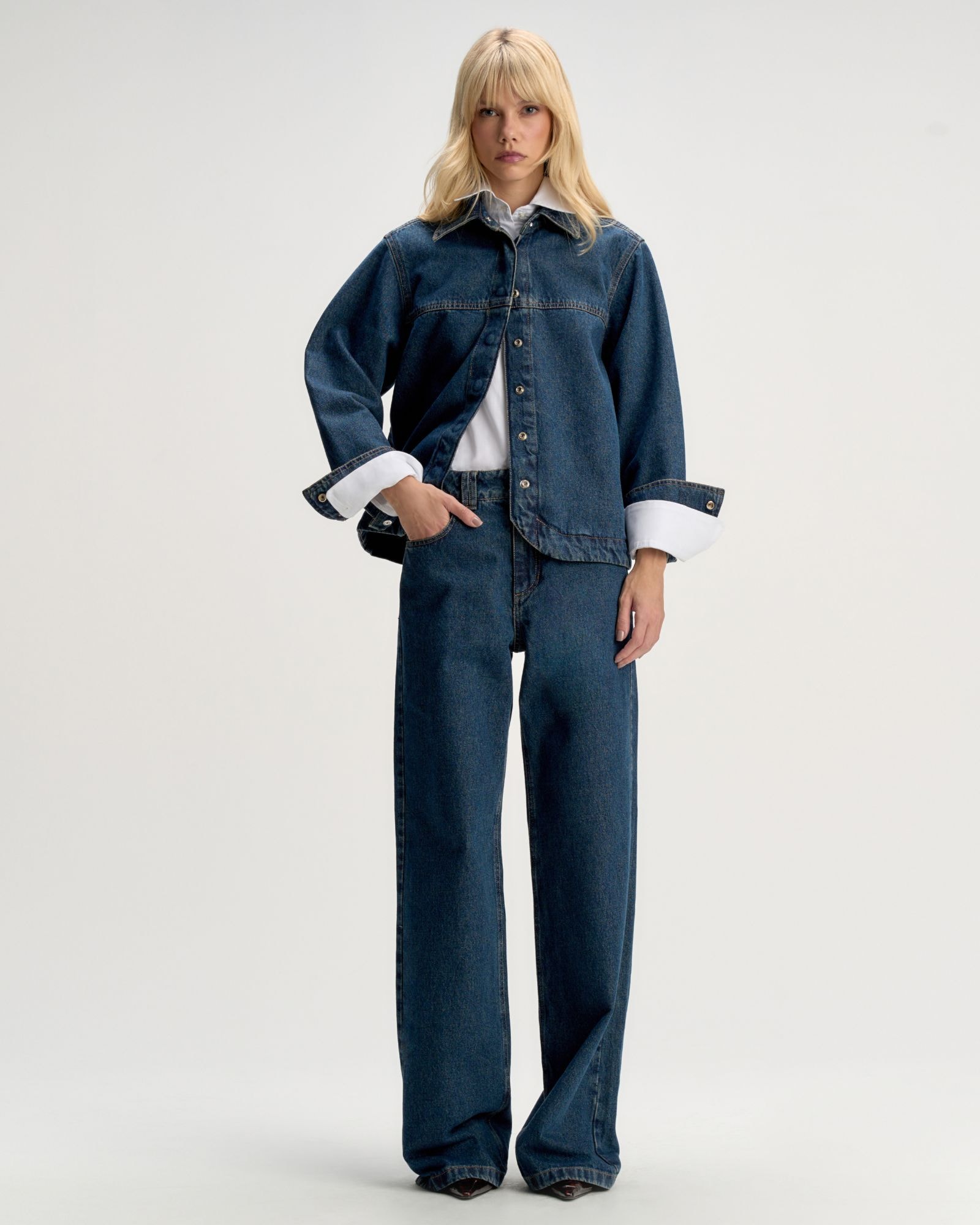 Calça Jeans Wide Leg Tailored Denim Aged Blue