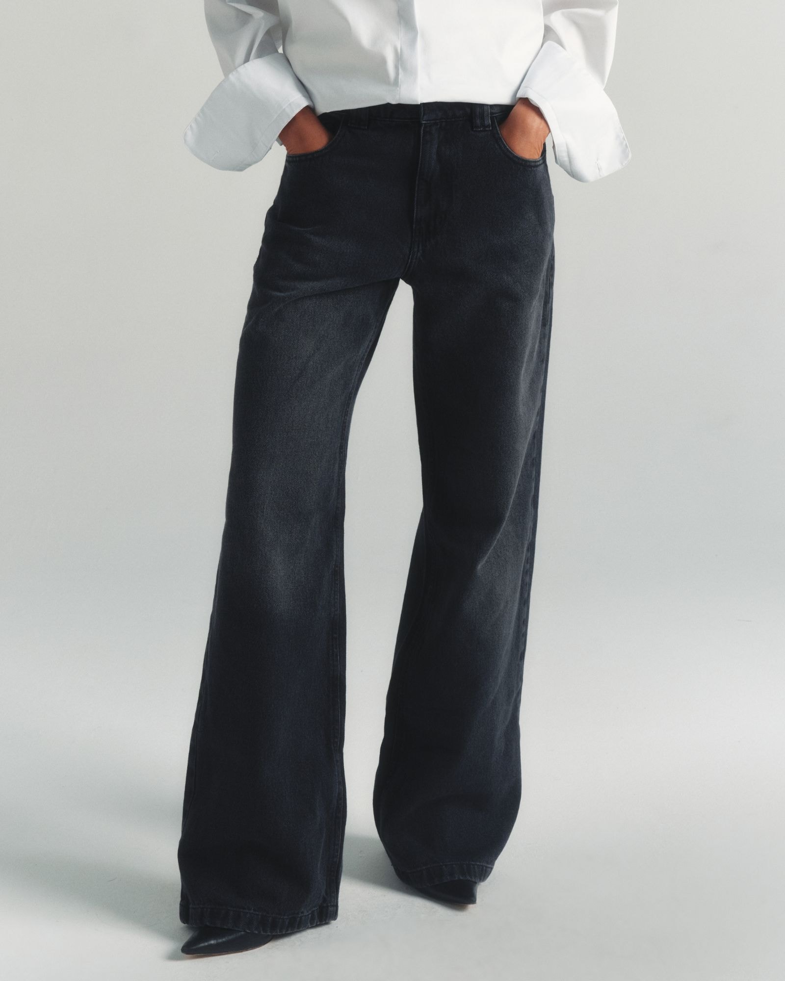 Calça Wide Leg Tailored Denim Washed Black