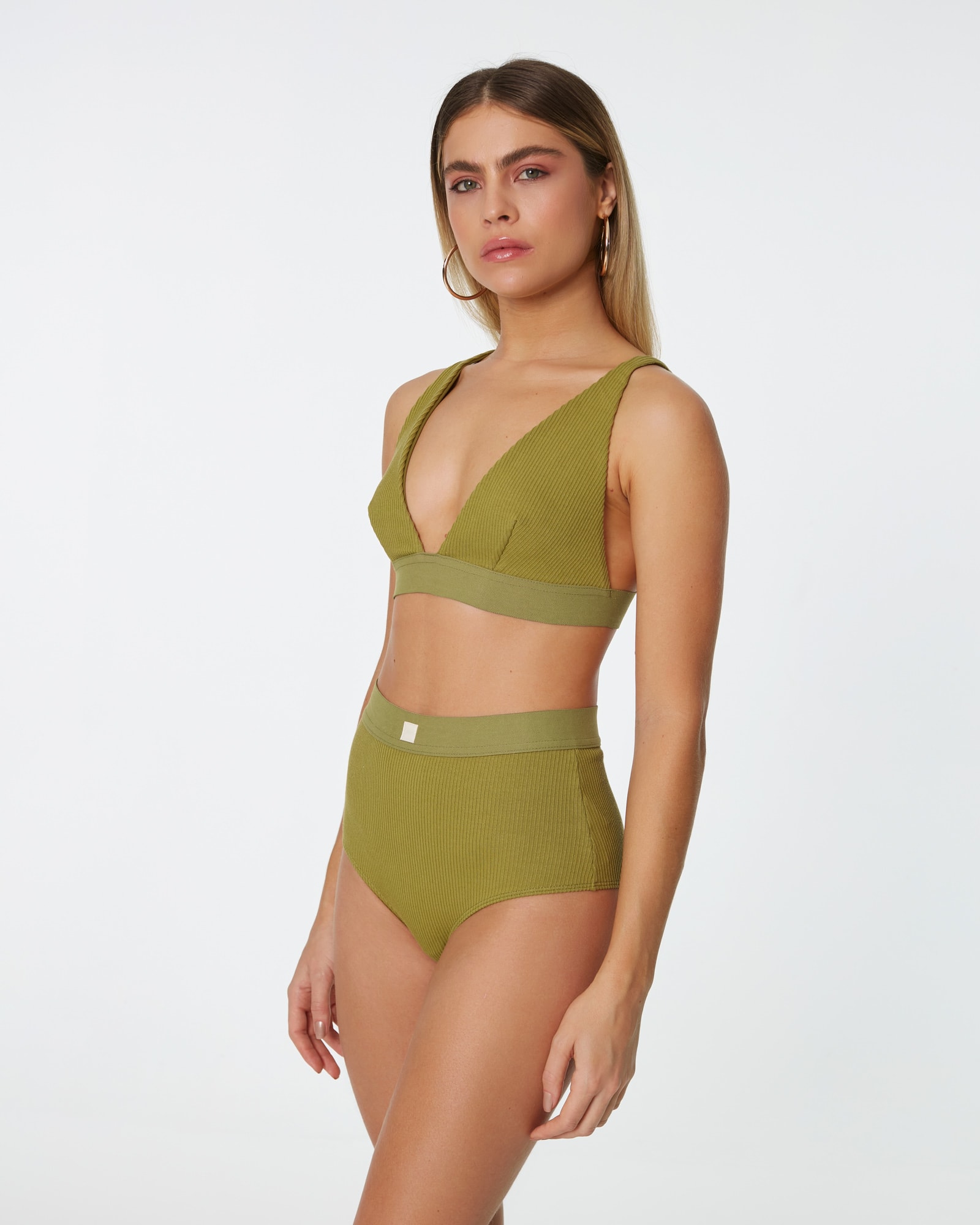 Rib Hot Pants em Algodão Canelado Under Camys OLIVE OIL